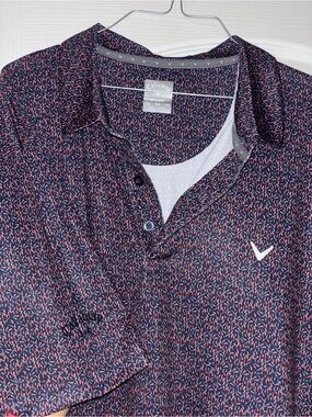 Callaway Men’s Navy Polo with Red Micro-Print
